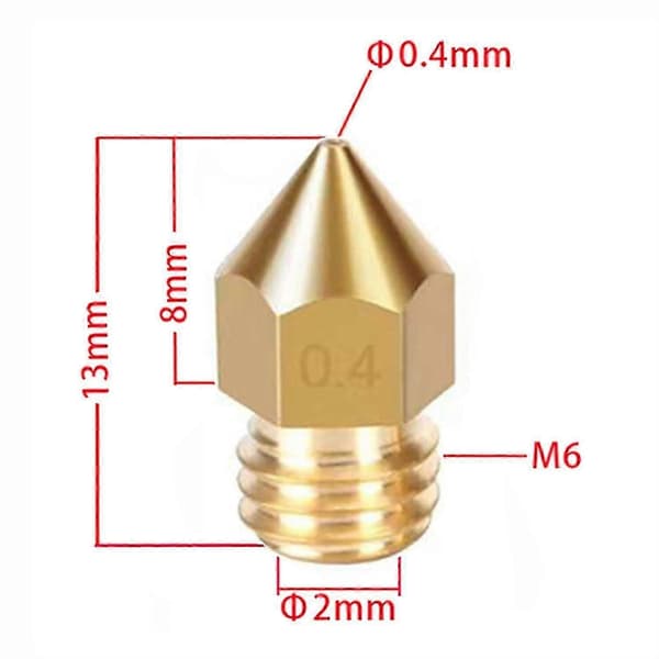 5 stk 0,4 mm 3D-skriver dyser i messing for Ender 3, Ender 5, Anet, Prusa—ls
