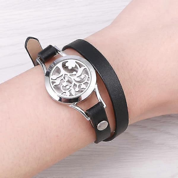 Rustfrit stål udhulet æterisk olie diffuser parfume livets træ armbånd læderarmbånd aromaterapi armbånd[ls]