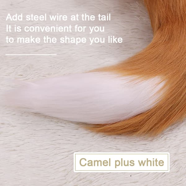 Faux Fur Kat Ræv Ulv Pels Hale og Ører til Halloween Camel white