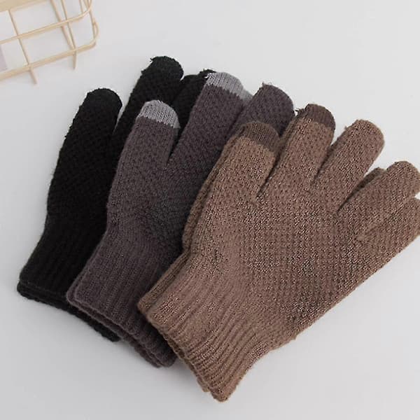 Vintercykelhandsker Touch Screen Handsker Varme Fleeceforede Strikhandsker Elastisk manchet Grey