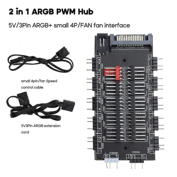 PWM FAN+ARGB LED 2 i 1 Sync Hub Trådløs Controller 1 til 10 Splitter 5V 3PIN—ls