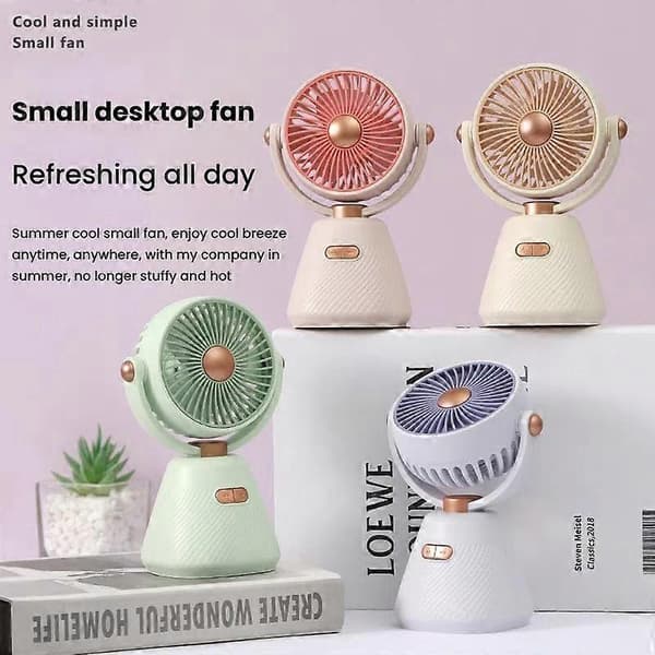 Bordventilator 100-trins Mini Studenter Soveværelse Ventilator Bærbar USB Genopladelig Lille Bordventilator Beige