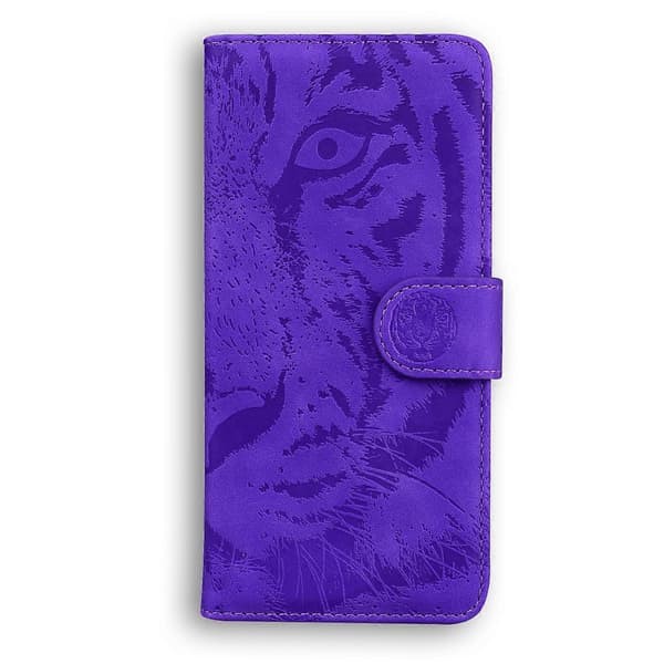 For Nokia C21 Tiger Embossing Pattern Horisontal Flip Lærtelefonveske Purple