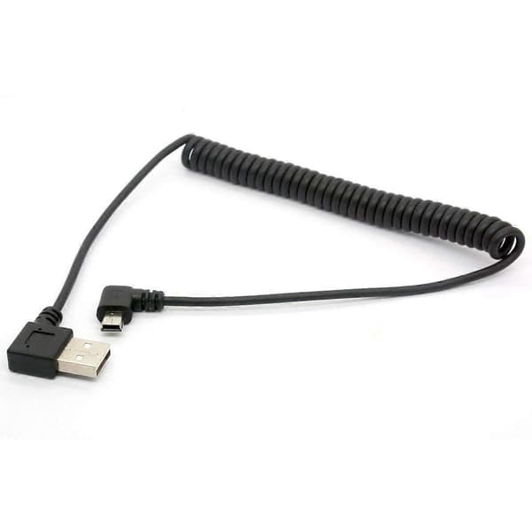 Mini-USB-kaapeli, 90 asteen jousi-USB 2.0 - Mini-USB-kaapeli, oikea kulma