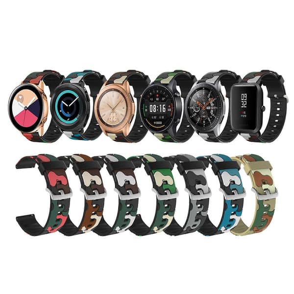 20 mm til Amazfit GTR 42 mm camouflage silikone urrem med sølvspænde 2