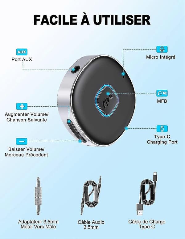 Bluetooth-mottaker Multifunksjonell Plug and Play Bluetooth-adapter Bluetooth 5.0