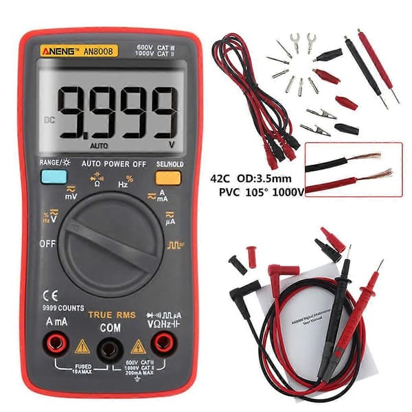 AN8008 True RMS LCD Digital Multimeter Voltmeter Ammeter AC DC Spänning Ström—ls