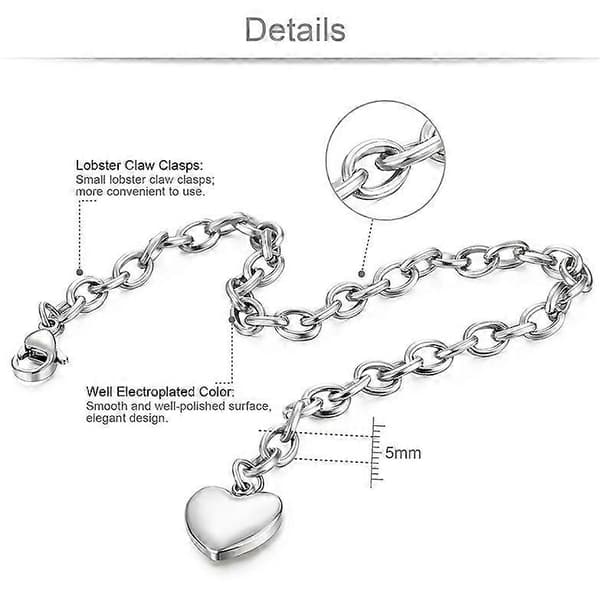 316 Rustfrit Stål Ledarmbånd Kæde til Kvinder med Hjertevedhæng Armbånd, 7,5 tommer[ls] Silver