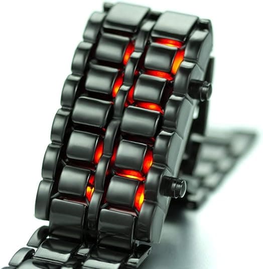 Herreur i lavastil i rustfrit stål, rød blå LED digitalt ur, sort armbåndsur – ls