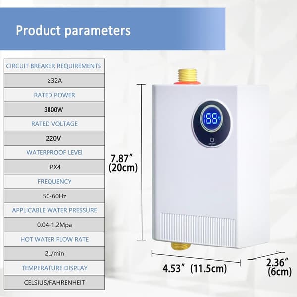 220V 3800W Tankløs Vannvarmer Elektrisk
