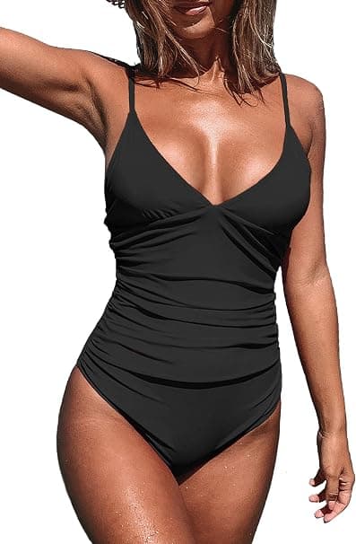 Baddräkt Dam Magekontroll Push Up Baddräkt Halter V-ringad Vadderad Hel Baddräkt black—ls black L