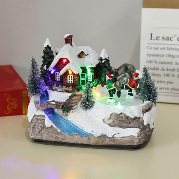 LED Lys Jule Sne Scene Flod Landsby Hus Lysende Harpiks Ornament—ls Puppet skating model