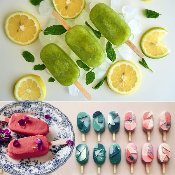 2-pak Mini Popsicle Silikoneforme – 4-hullers ovale Popsicle-forme med 50 træpinde – Til hjemmelavet is, cake pops og kagepinde