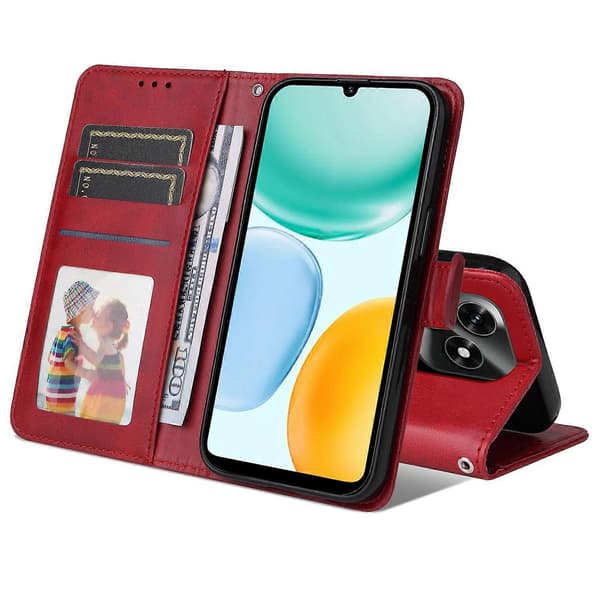 Kompatibel med Honor X5c Plus Fodral Plånbok PU Läder Folio Flip Telefonfodral Red