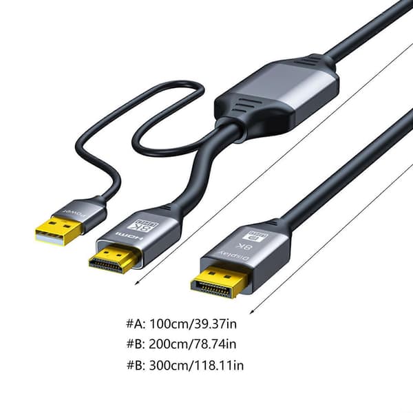 Højhastigheds HDMI-kompatibel 2.1 til DisplayPort 1.4 adapterkabel ideel til gaming og streaming USB-linje 2m