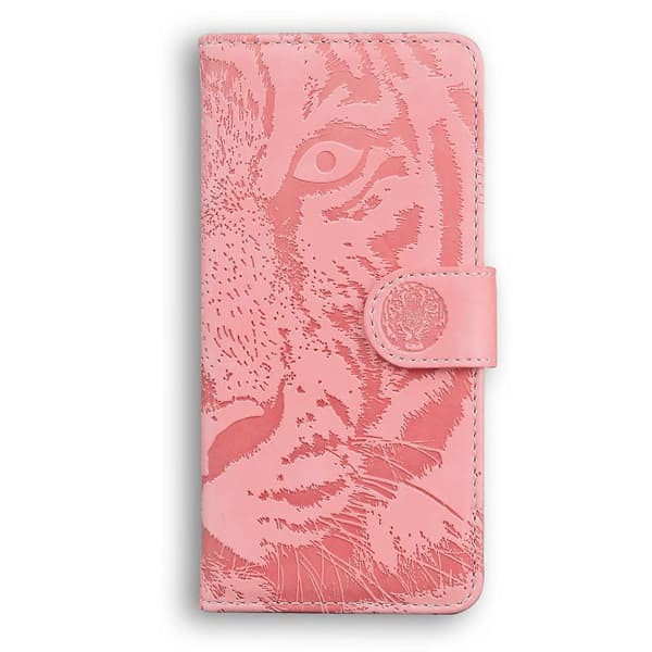 For Nokia C21 Tiger Embossing Pattern Horisontal Flip Lærtelefonveske Pink