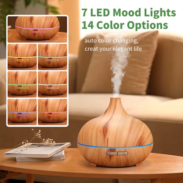 Æterisk oliediffuser 500 ml ultralyd aromaterapi luftfugter, Cool Mist Aroma Diffuser, 7 farve LED-lys, 4 timer, luftfrisker, luftfugter