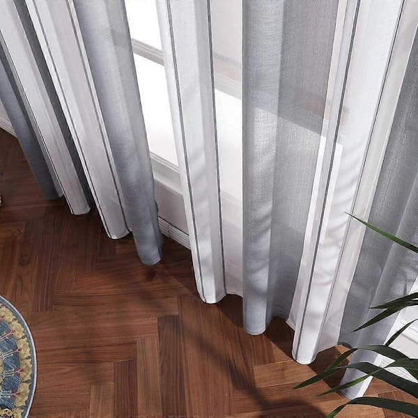 2 stycken tyllgardiner av högkvalitativ polyester, lämpliga för vardagsrum / sovrum / balkong, grå + vit, 132x183cm[ls] grey 132x183cm