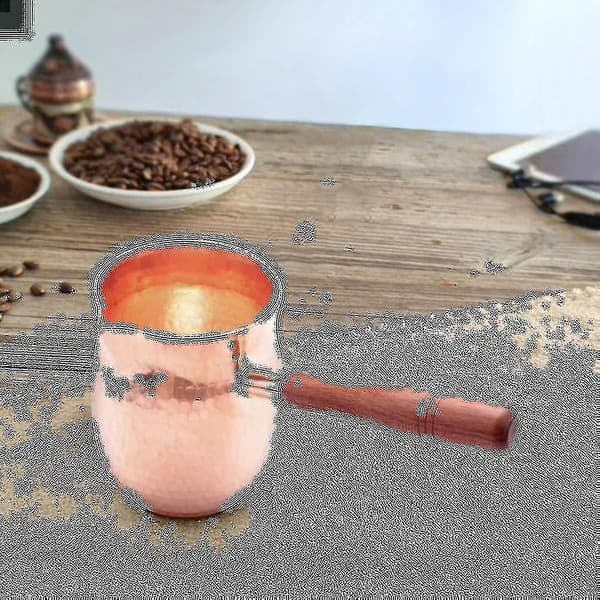 450ml Håndlaget Kaffe- og Te-sett i Rent Kobber - Tyrkisk, Gresk og Arabisk Kaffe-kanne med Trehåndtak