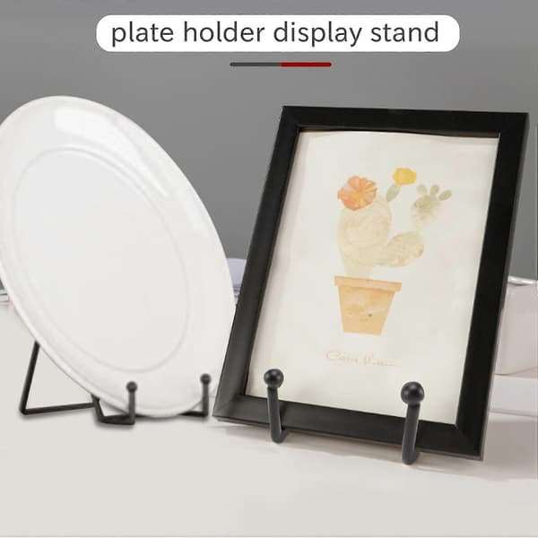 5-pak metalstativer sorte jernstativer til tallerkenstativer tallerkenholdere udstillingsstativer til billeder, dekorative Black