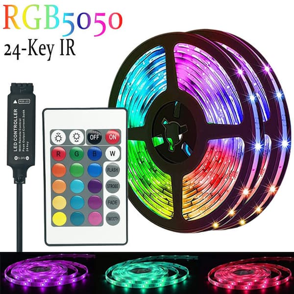 5-meter julelys festgave: 5050 RGB LED-stripe + 24-tasters fjernkontroll