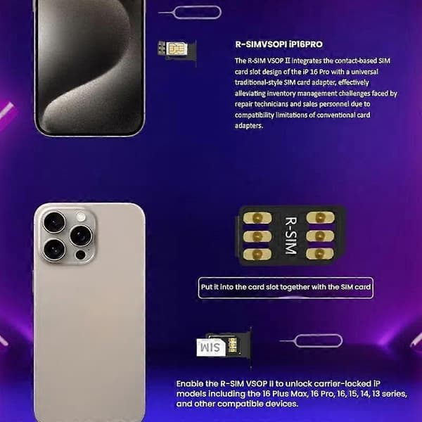 R-SIM VSOP 2 SIM-oplåsningschip med SED/MEP-tilstand til iPhone 13-16 Dual SIM-modeller Not Specified