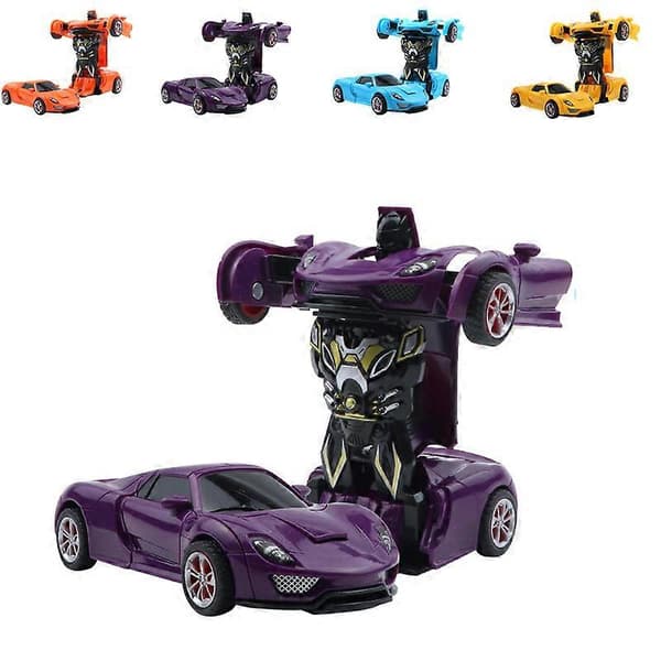 To-i-ett transformerende robotbil Porsche-modell mini automatisk transformerende robotleketøy purple
