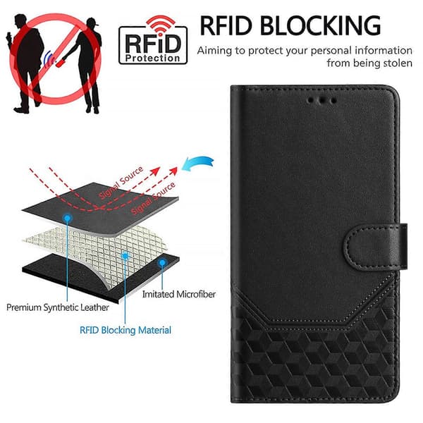 RFID-mobilfodral i läder med bikakeprägling Black For Nothing Phone 1
