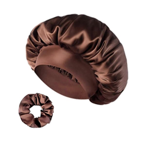 Satin Bonnet Elastisk Hovedbeklædning Dame Hår Bonnet til Makeup Ansigtsvask Bad [ls] Brown
