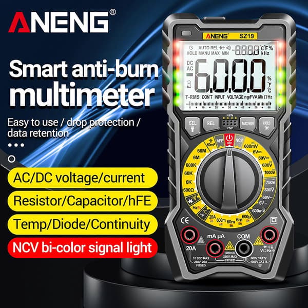 Digitalt multimeter 6000 tellinger AC/DC spenning strøm motstand kapasitans 2 Black