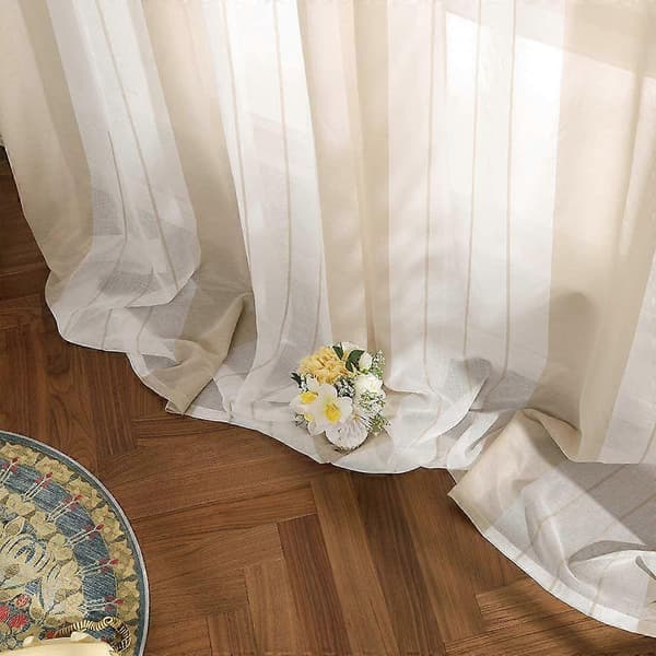 2 stycken tyllgardiner av högkvalitativ polyester, lämpliga för vardagsrum / sovrum / balkong, grå + vit, 132x183cm[ls] beige 132x241cm