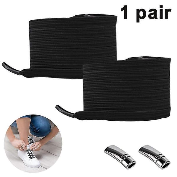 1 par elastiske snørebånd uden binding, med magnetisk snørebåndslås - One Size passer til alle børn og voksne (multi valgfri) [ls] Black