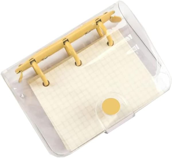 Mini klar 3-rings ringbindsomslag klar PVC-ringbind notesbog mini ringbindslomme med trykknap Yellow