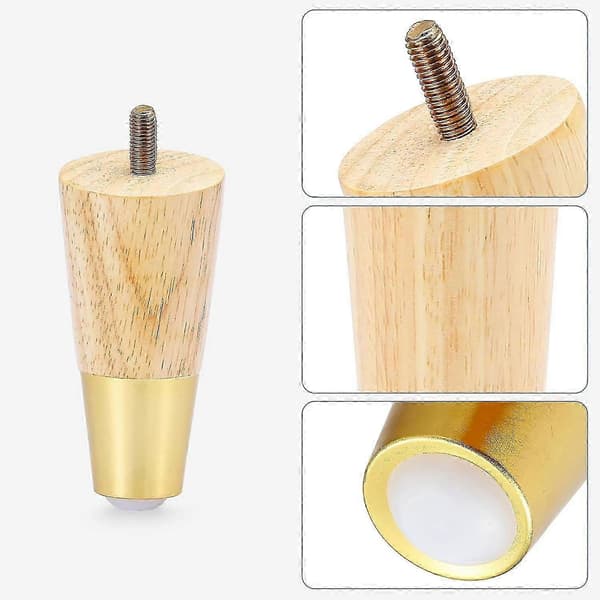 Guldbelagda 10 cm trämöbelben, set om 4 för soffskåp och byrå Brow Brown 6 inch 4 pcs