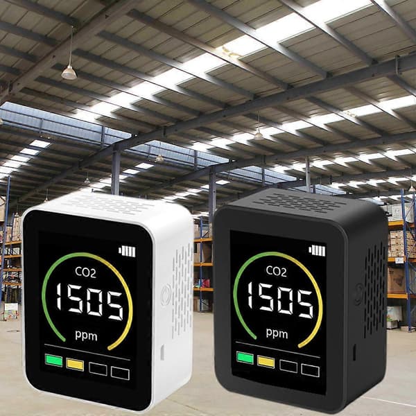 CO2 luftkvalitetsmonitor gasstester detektoranalysator kuldioxidmåler med temperaturfugtighedsdisplay 400-5000PPM—ls Vit
