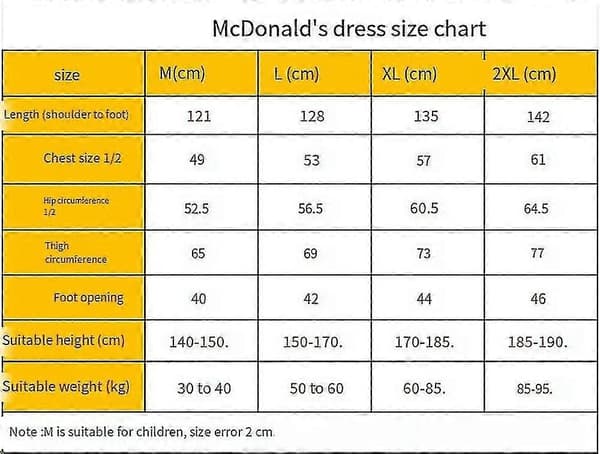Mcdonald's Cosplay Kostym Karneval Vuxen yyds M