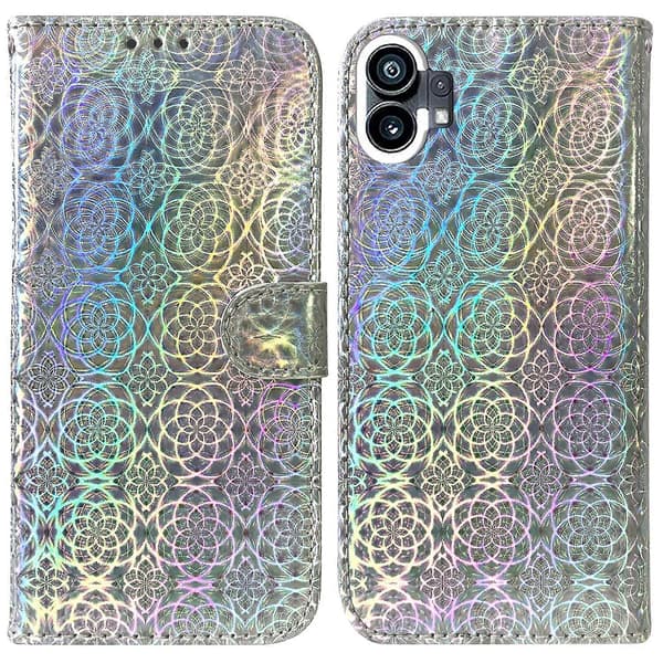 För Nothing Phone 1 Färgglatt magnetiskt spänne läderfodral Silver