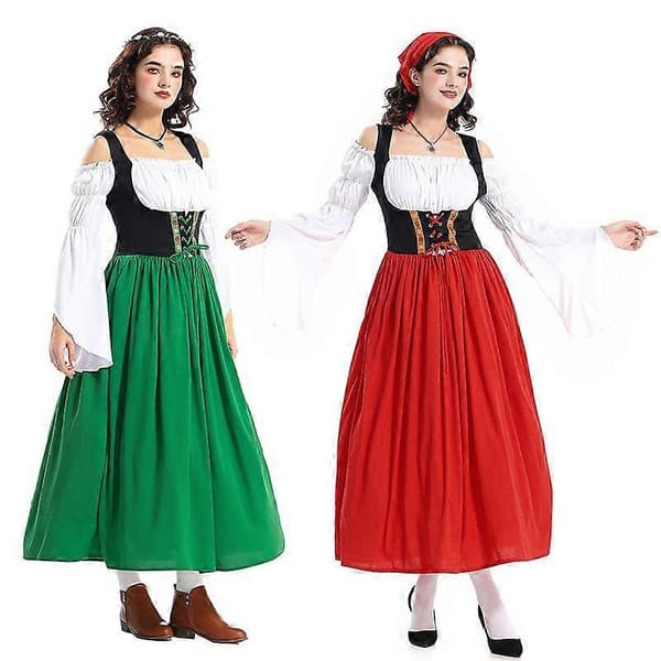 Oktoberfestkostume til kvinder, tysk bayersk kjole, middelalderlig bondekjole til Halloweenkarneval _b Blå Blue L