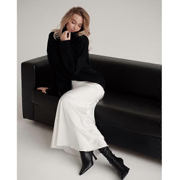 Maxikjol för kvinnor i satin med hög midja A-linje lång kjol WHITE WHITE L