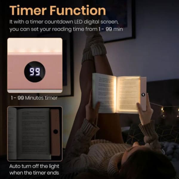 Oppladbar flat LED-leselampe - 3 fargetemperaturer og timer - Justerbar lysstyrke - Øyebeskyttelse