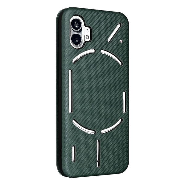 För Nothing Phone 1 Flipfodral i kolfibertextur i läder Green
