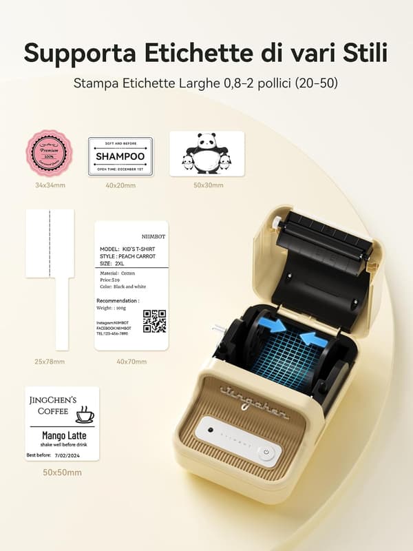 B21 Bluetooth Label Printer with Labels, Versatile App with 120 Fonts and Over 1600 Icons, Label Width 20-50mm Biancobeige