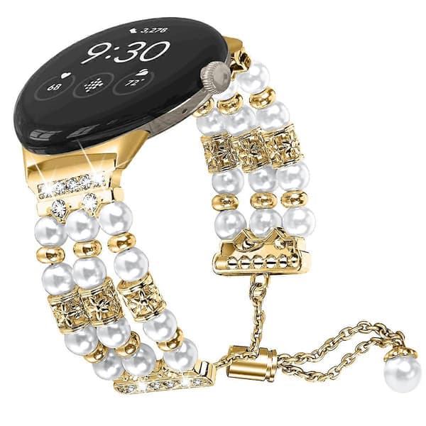 Til Google Pixel Watch Perle Halv Armbånd Urrem—ls Gold