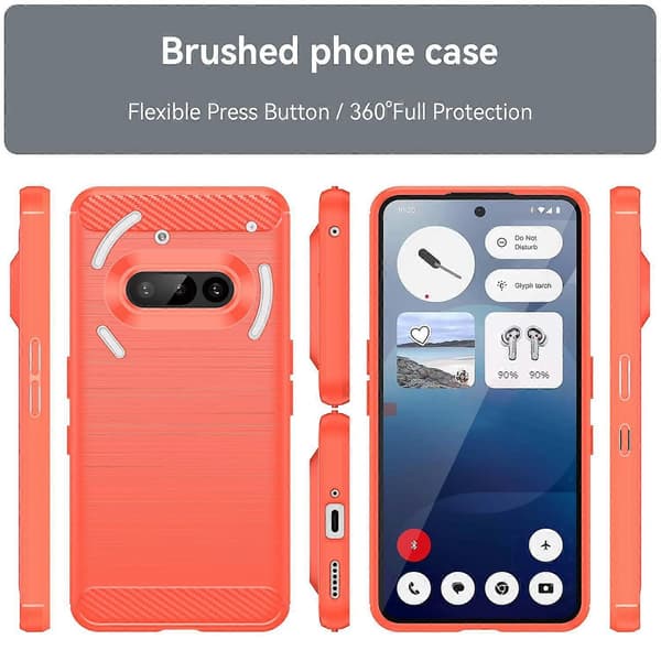 För Nothing Phone 3a kolfiberborstad textur TPU-telefonfodral Red