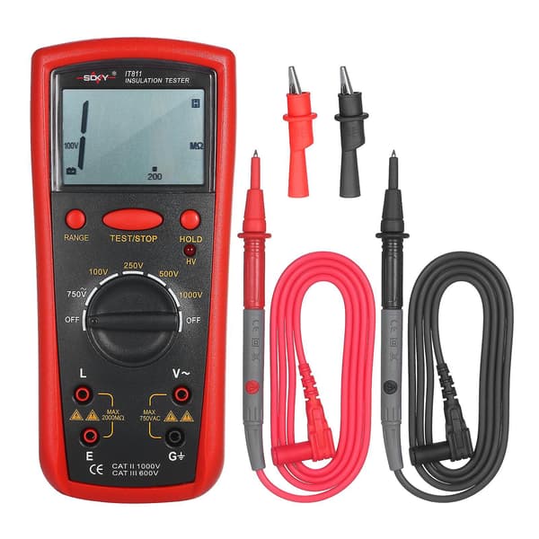 Isolasjonsmotstandsmåler Digital Megger Ohmmeter Håndholdt Isolasjonstester 1M Ohm -20G Ohm red