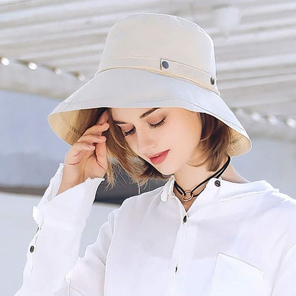 Bomulls solhatter med bred brem for damer, sommerhatt for stranden, bøttehatt for reiser—ls