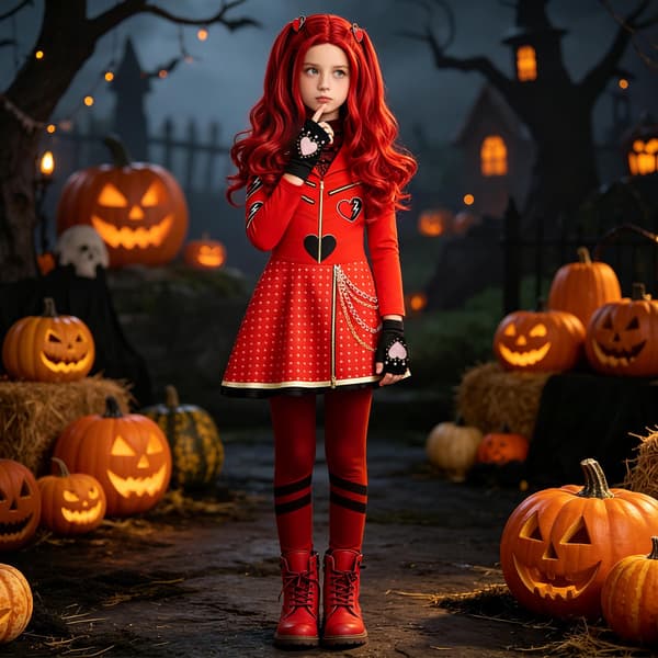 Piger Wonderland Rød Kostume Børn Cosplay Outfit Sæt Handsker Paryk Rubyred Rubyred 4-5 Years