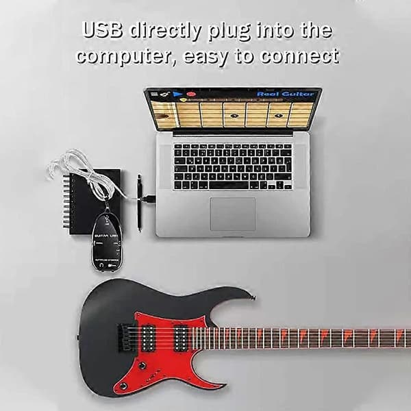 USB-grensesnitt gitarlinkkabel PC / MAC-opptak Black