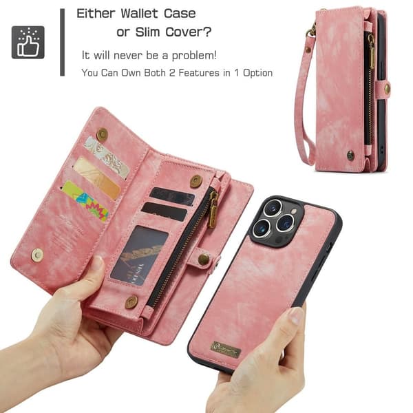 CASEME iPhone 15 Pro Retro Plånboksfodral - Rosa pink Rosa