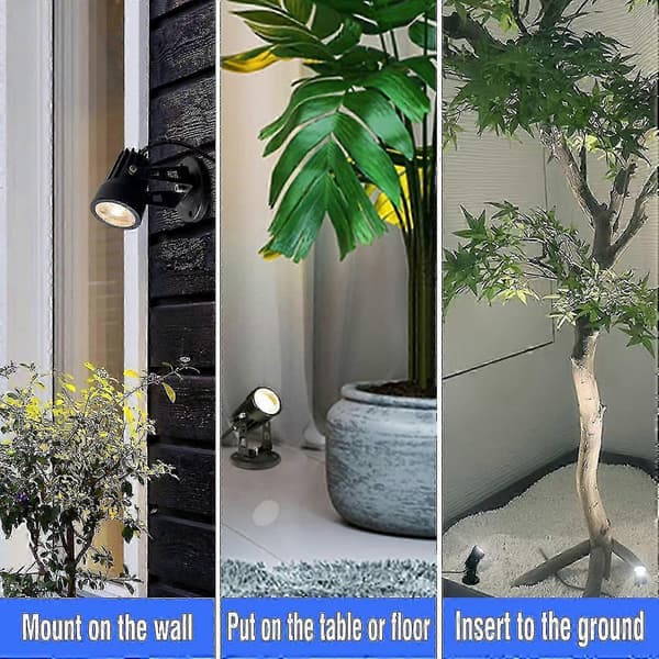 2 stk. dæmpbare LED-spotlights til indendørs planter, 3-farvet justerbar uplight med afbryder 2 st